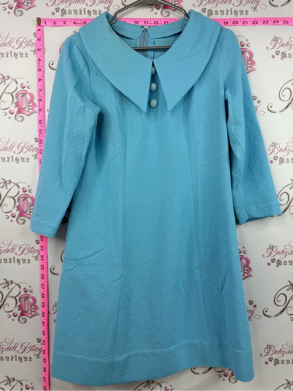 Dress vintage aqua Light Blue Textured Shift Dress with Peter Pan Collar